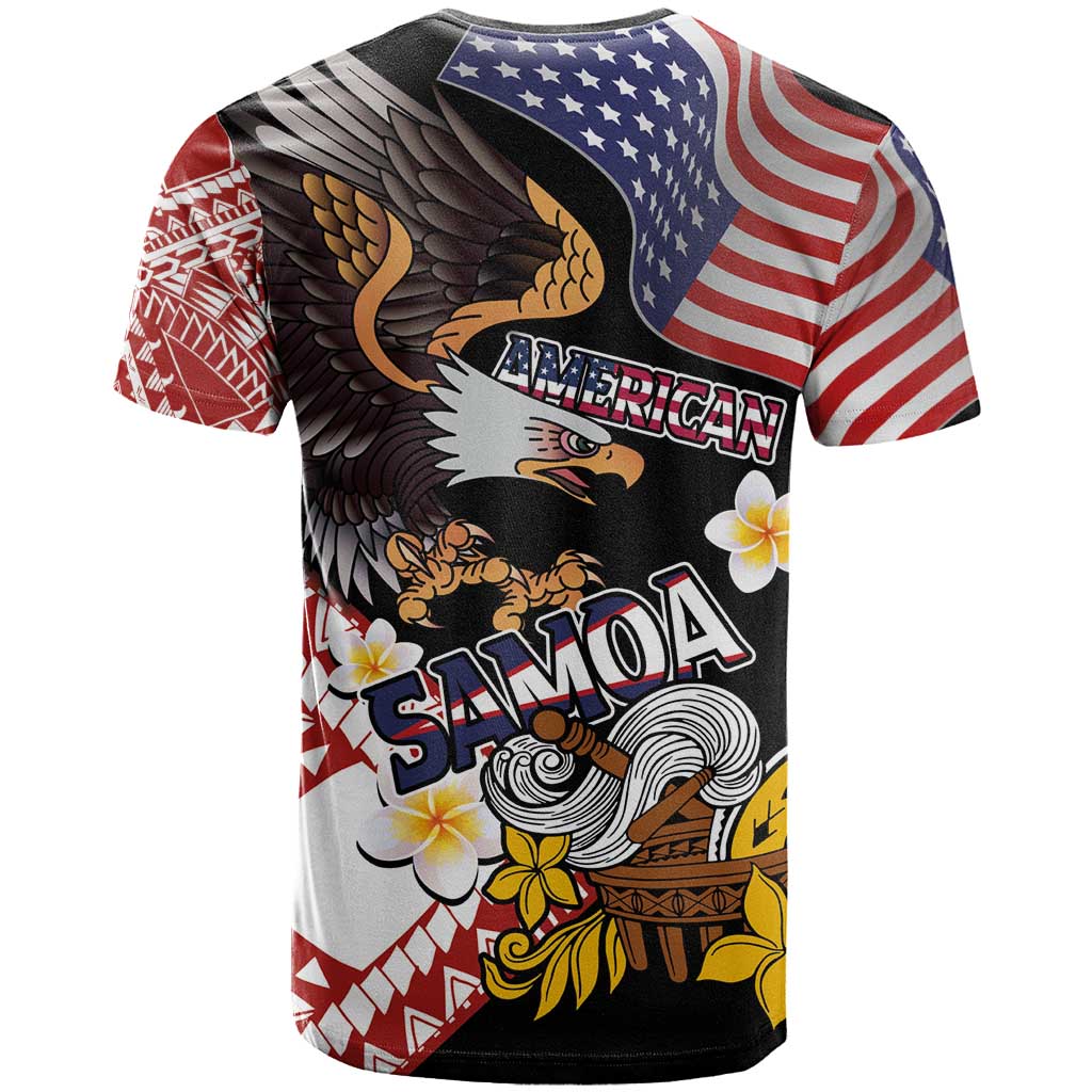 United States and American Samoa Together T Shirt Bald Eagle and Polynesian Traditional Culture with Plumeria LT03 - Polynesian Pride