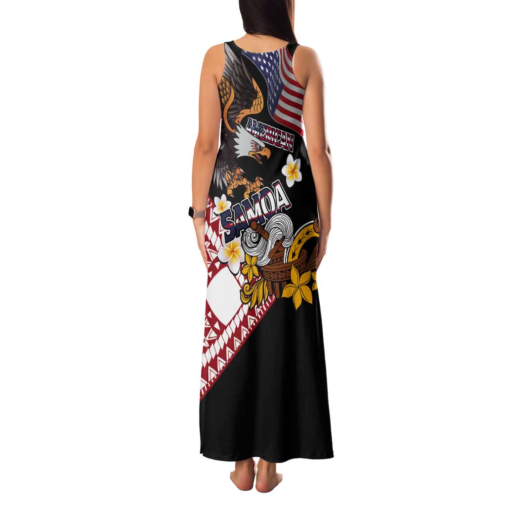 United States and American Samoa Together Tank Maxi Dress Bald Eagle and Polynesian Traditional Culture with Plumeria LT03 - Polynesian Pride
