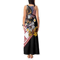 United States and American Samoa Together Tank Maxi Dress Bald Eagle and Polynesian Traditional Culture with Plumeria LT03 - Polynesian Pride