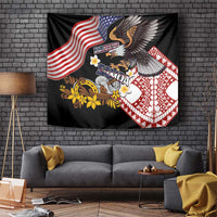 United States and American Samoa Together Tapestry Bald Eagle and Polynesian Traditional Culture with Plumeria LT03 Black - Polynesian Pride