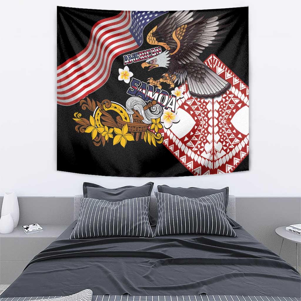 United States and American Samoa Together Tapestry Bald Eagle and Polynesian Traditional Culture with Plumeria LT03 - Polynesian Pride