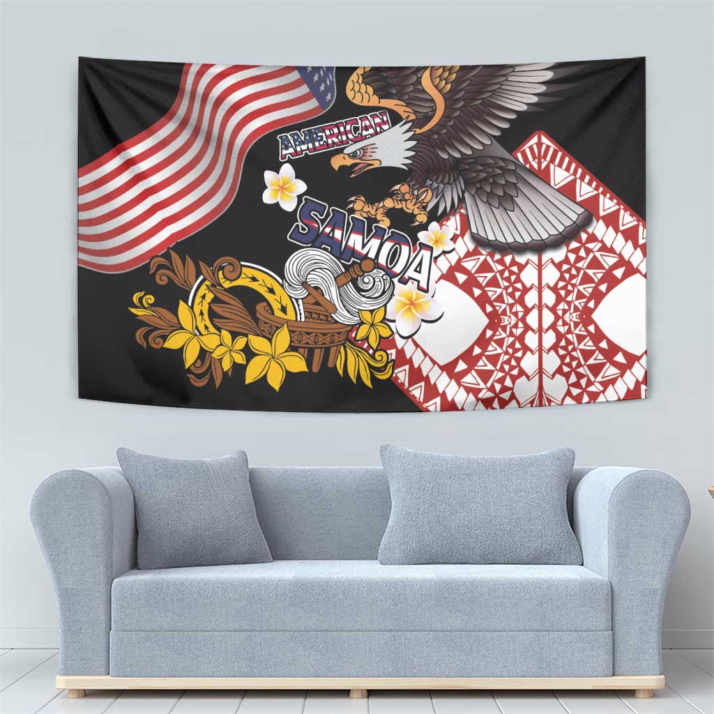 United States and American Samoa Together Tapestry Bald Eagle and Polynesian Traditional Culture with Plumeria LT03 - Polynesian Pride