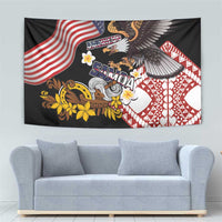 United States and American Samoa Together Tapestry Bald Eagle and Polynesian Traditional Culture with Plumeria LT03 - Polynesian Pride