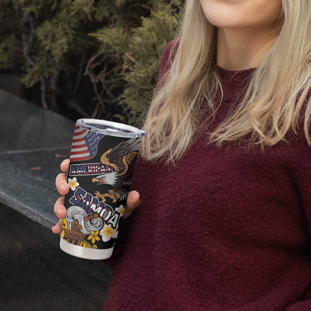 United States and American Samoa Together Tumbler Cup Bald Eagle and Polynesian Traditional Culture with Plumeria LT03 - Polynesian Pride