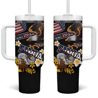 United States and American Samoa Together Tumbler With Handle Bald Eagle and Polynesian Traditional Culture with Plumeria LT03 One Size: 40 oz Black - Polynesian Pride