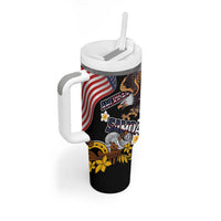 United States and American Samoa Together Tumbler With Handle Bald Eagle and Polynesian Traditional Culture with Plumeria LT03 - Polynesian Pride