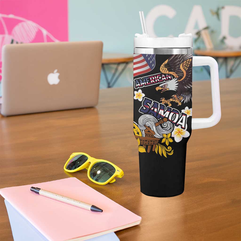 United States and American Samoa Together Tumbler With Handle Bald Eagle and Polynesian Traditional Culture with Plumeria LT03 - Polynesian Pride