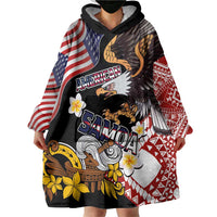 United States and American Samoa Together Wearable Blanket Hoodie Bald Eagle and Polynesian Traditional Culture with Plumeria LT03 - Polynesian Pride