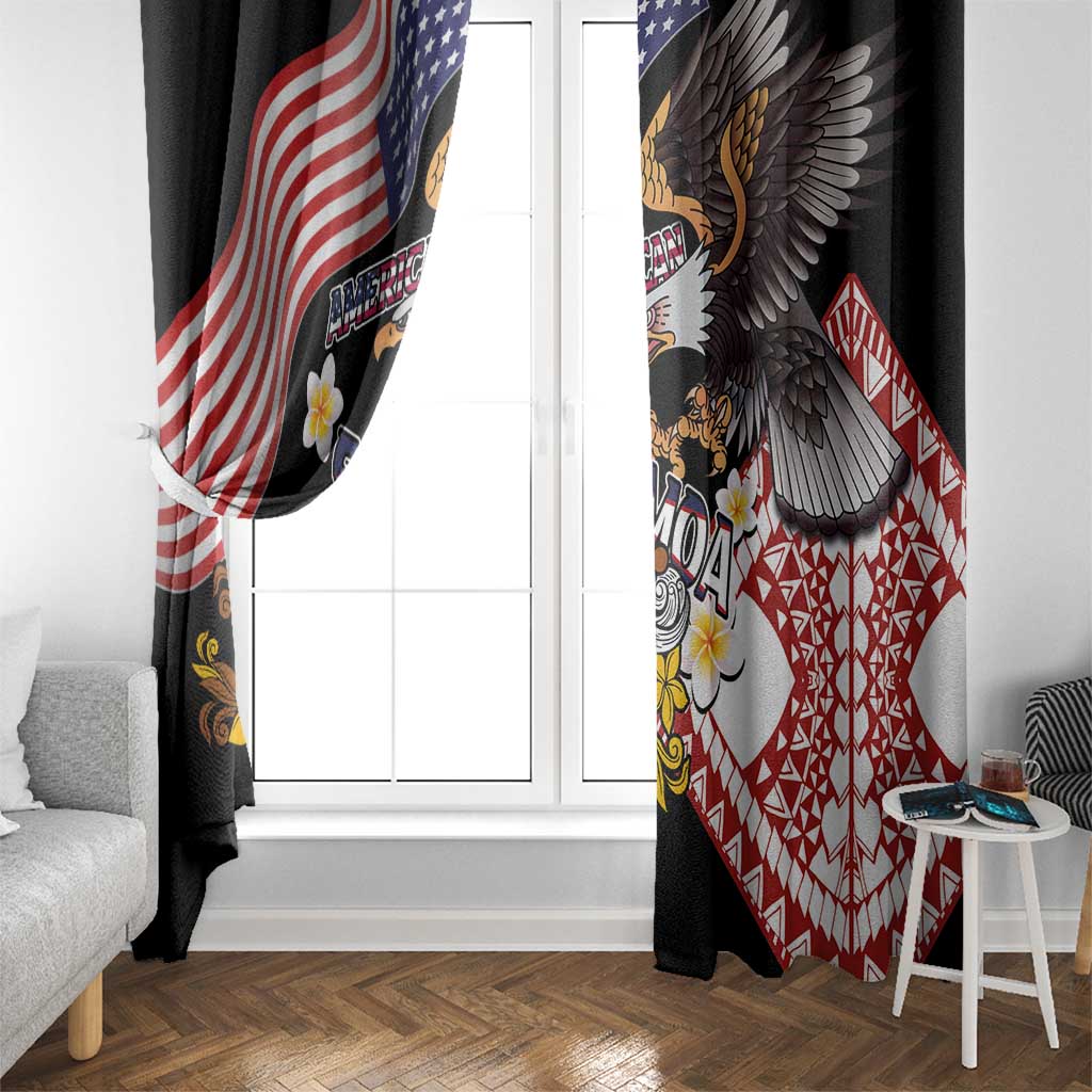United States and American Samoa Together Window Curtain Bald Eagle and Polynesian Traditional Culture with Plumeria LT03 - Polynesian Pride