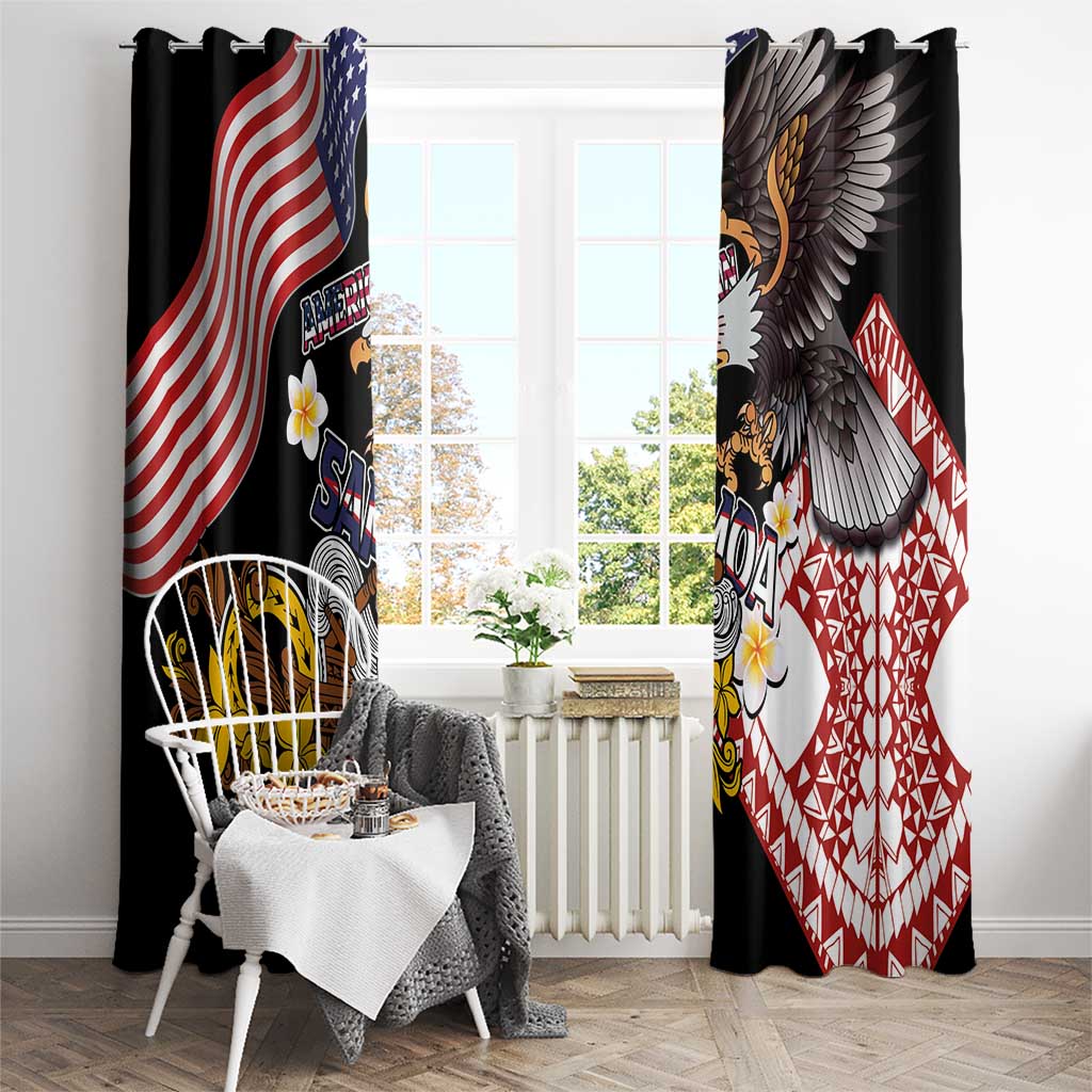 United States and American Samoa Together Window Curtain Bald Eagle and Polynesian Traditional Culture with Plumeria LT03 - Polynesian Pride