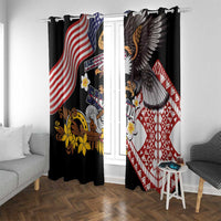 United States and American Samoa Together Window Curtain Bald Eagle and Polynesian Traditional Culture with Plumeria LT03 With Grommets Black - Polynesian Pride