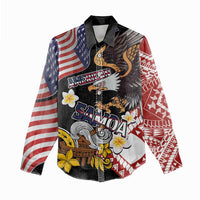 United States and American Samoa Together Women Casual Shirt Bald Eagle and Polynesian Traditional Culture with Plumeria LT03 - Polynesian Pride