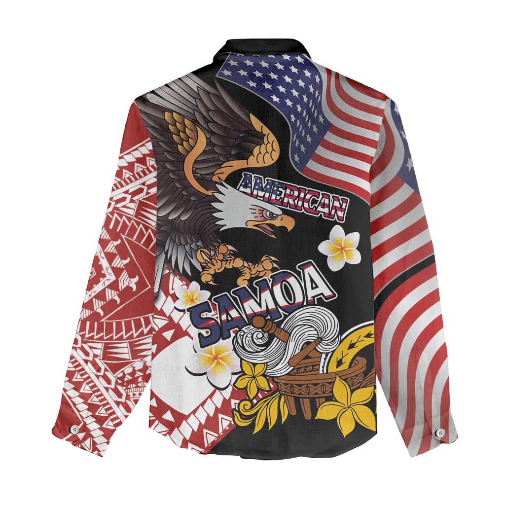 United States and American Samoa Together Women Casual Shirt Bald Eagle and Polynesian Traditional Culture with Plumeria LT03 - Polynesian Pride