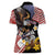 United States and American Samoa Together Women Polo Shirt Bald Eagle and Polynesian Traditional Culture with Plumeria