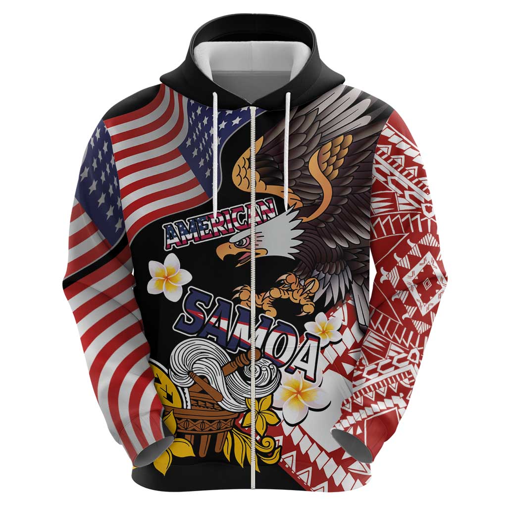 United States and American Samoa Together Zip Hoodie Bald Eagle and Polynesian Traditional Culture with Plumeria LT03 - Polynesian Pride