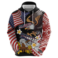 United States and American Samoa Together Zip Hoodie Bald Eagle and Polynesian Traditional Culture with Plumeria LT03 - Polynesian Pride