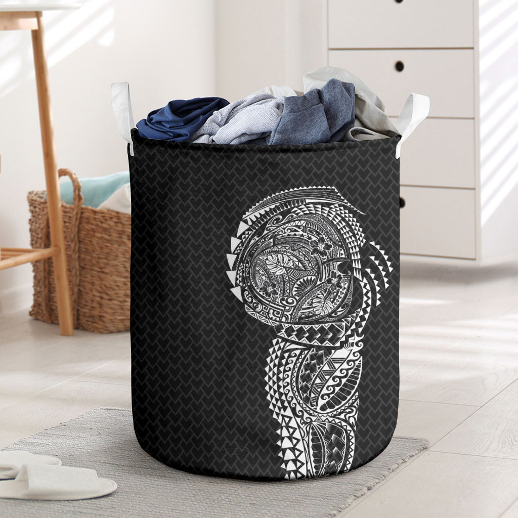 Hawaiian Traditional Tattoos Laundry Basket Kakau Tribal Tropical Plant Motif Black Color