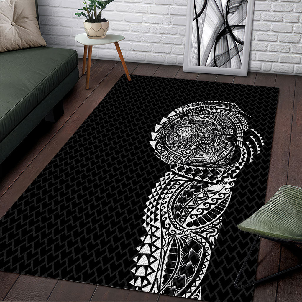 Hawaiian Traditional Tattoos Area Rug Kakau Tribal Tropical Plant Motif Black Color LT03 Black - Polynesian Pride