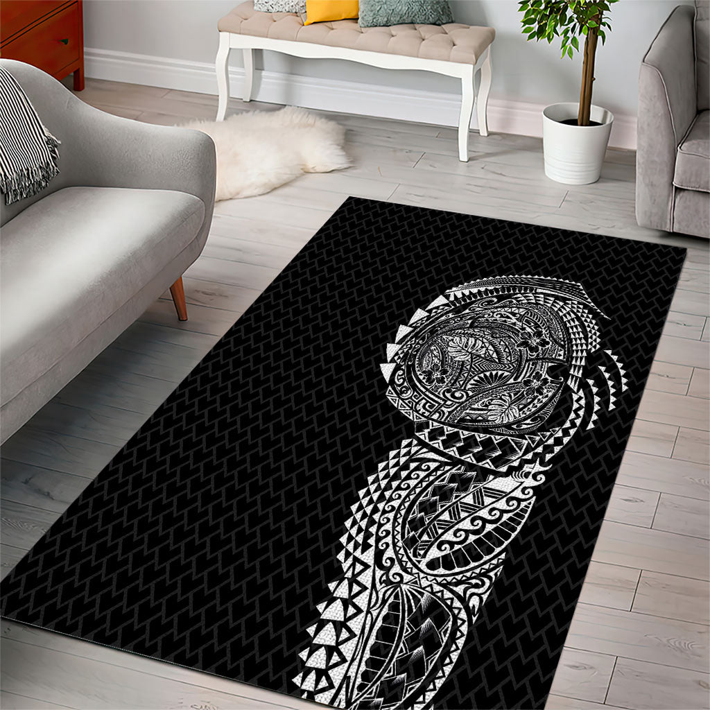Hawaiian Traditional Tattoos Area Rug Kakau Tribal Tropical Plant Motif Black Color LT03 - Polynesian Pride