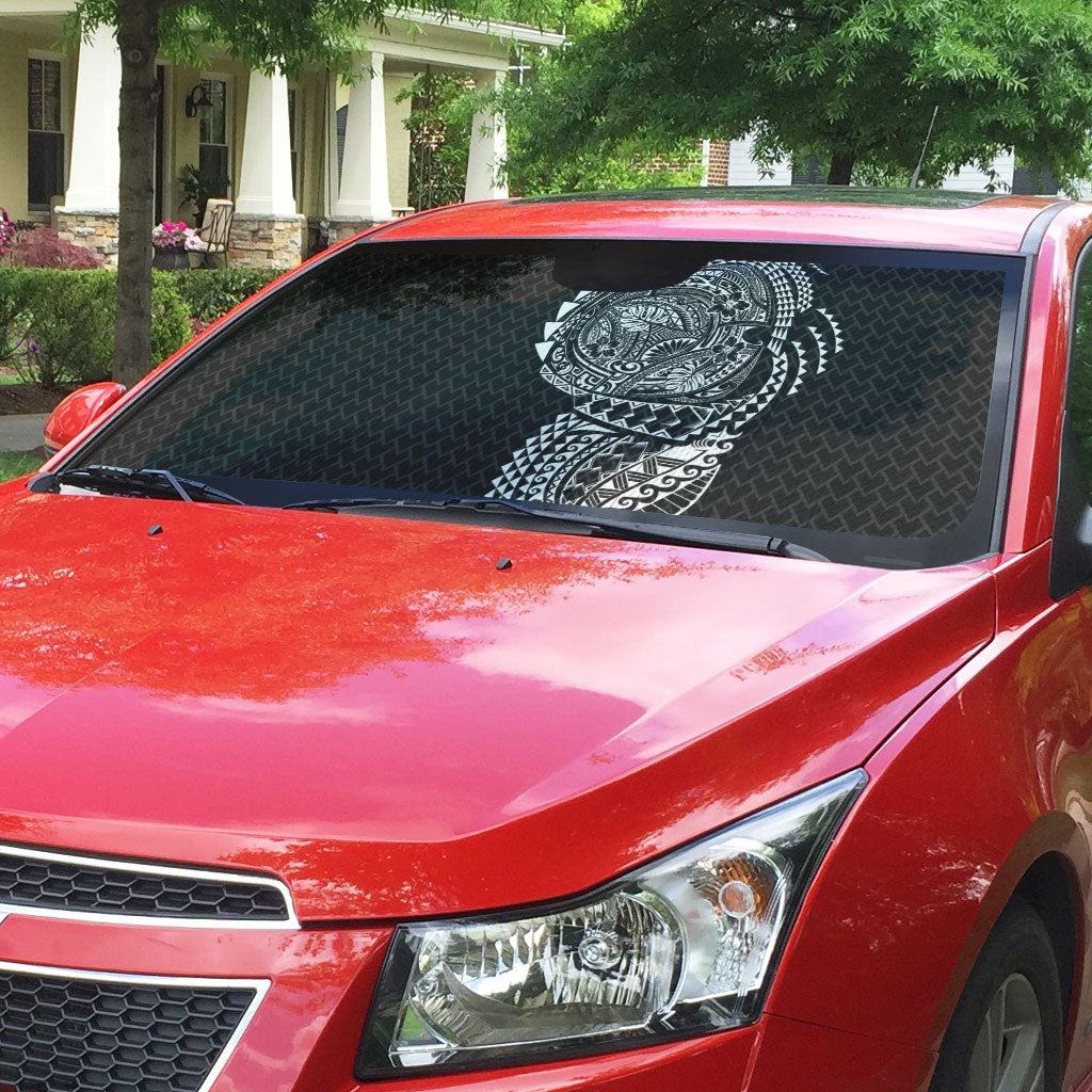 Hawaiian Traditional Tattoos Auto Sun Shade Kakau Tribal Tropical Plant Motif Black Color LT03 - Polynesian Pride