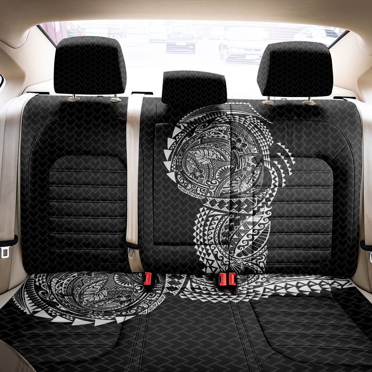 Hawaiian Traditional Tattoos Back Car Seat Cover Kakau Tribal Tropical Plant Motif Black Color LT03 - Polynesian Pride