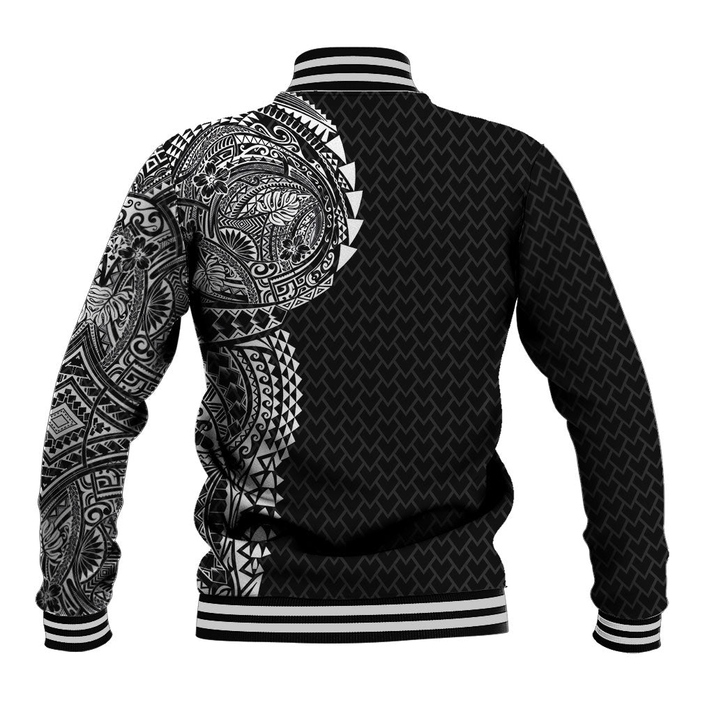 Hawaiian Traditional Tattoos Baseball Jacket Kakau Tribal Tropical Plant Motif Black Color LT03 - Polynesian Pride