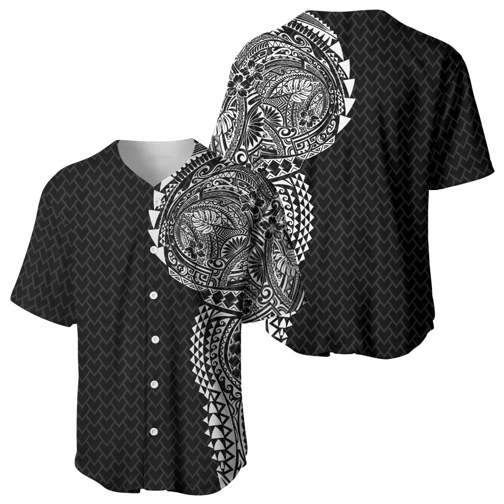 Hawaiian Traditional Tattoos Baseball Jersey Kakau Tribal Tropical Plant Motif Black Color LT03 - Polynesian Pride