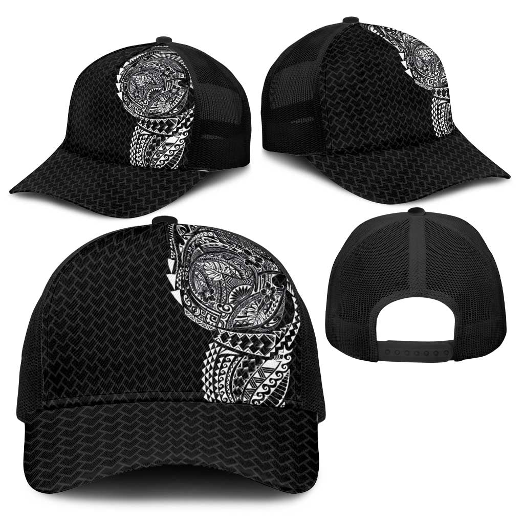 Hawaiian Traditional Tattoos Baseball Net Cap Kakau Tribal Tropical Plants Motif Black Color