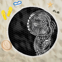 Hawaiian Traditional Tattoos Beach Blanket Kakau Tribal Tropical Plant Motif Black Color LT03 One Size 150cm Black - Polynesian Pride
