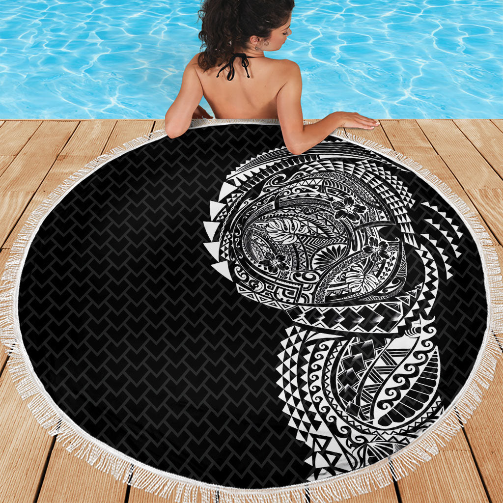 Hawaiian Traditional Tattoos Beach Blanket Kakau Tribal Tropical Plant Motif Black Color LT03 - Polynesian Pride