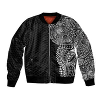 Hawaiian Traditional Tattoos Bomber Jacket Kakau Tribal Tropical Plant Motif Black Color LT03 Unisex Black - Polynesian Pride