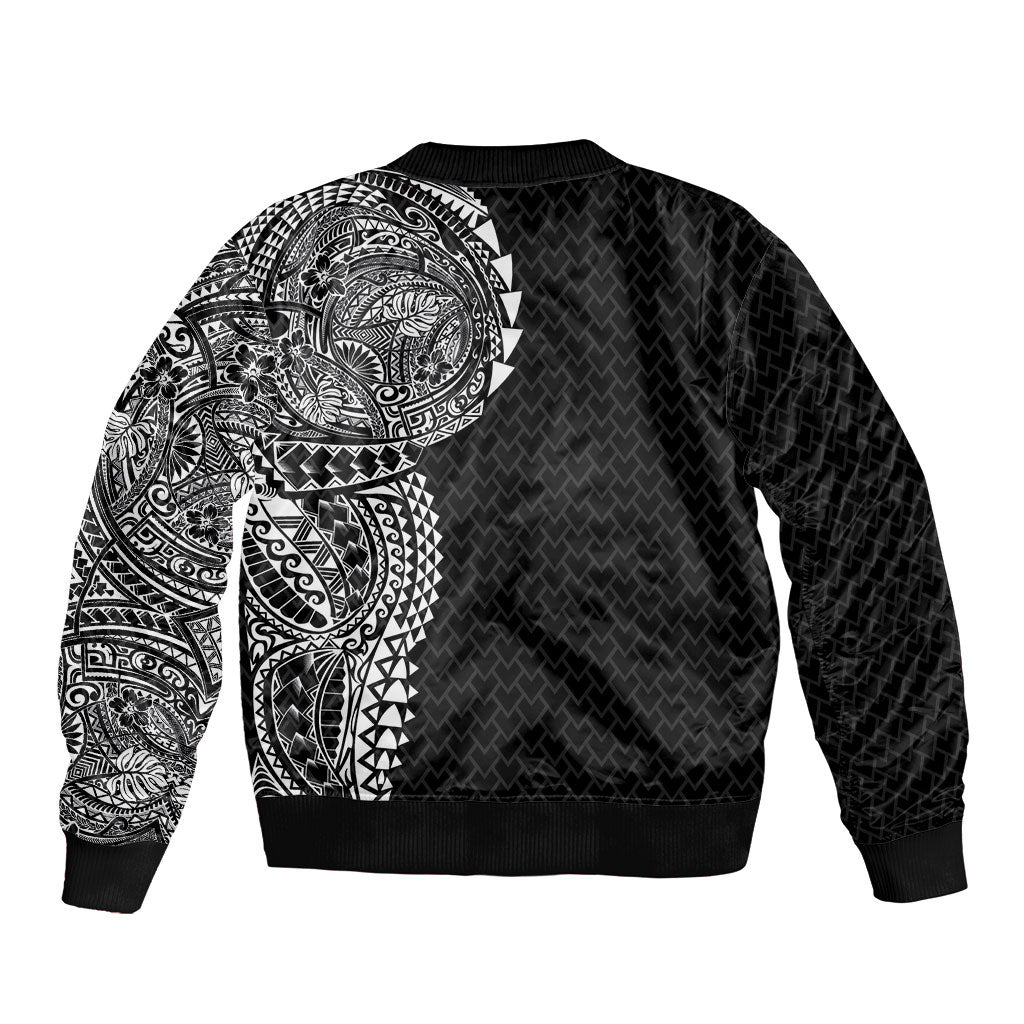 Hawaiian Traditional Tattoos Bomber Jacket Kakau Tribal Tropical Plant Motif Black Color LT03 - Polynesian Pride