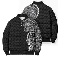 Hawaiian Traditional Tattoos Bomber Puffer Jacket Kakau Tribal Tropical Plant Motif Black Color LT03 - Polynesian Pride