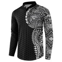 Hawaiian Traditional Tattoos Button Sweatshirt Kakau Tribal Tropical Plant Motif Black Color LT03 - Polynesian Pride