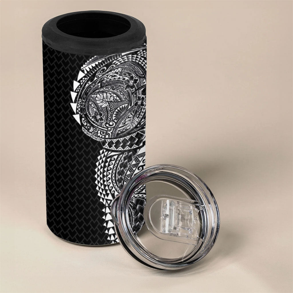 Hawaiian Traditional Tattoos 4 in 1 Can Cooler Tumbler Kakau Tribal Tropical Plant Motif Black Color LT03 - Polynesian Pride