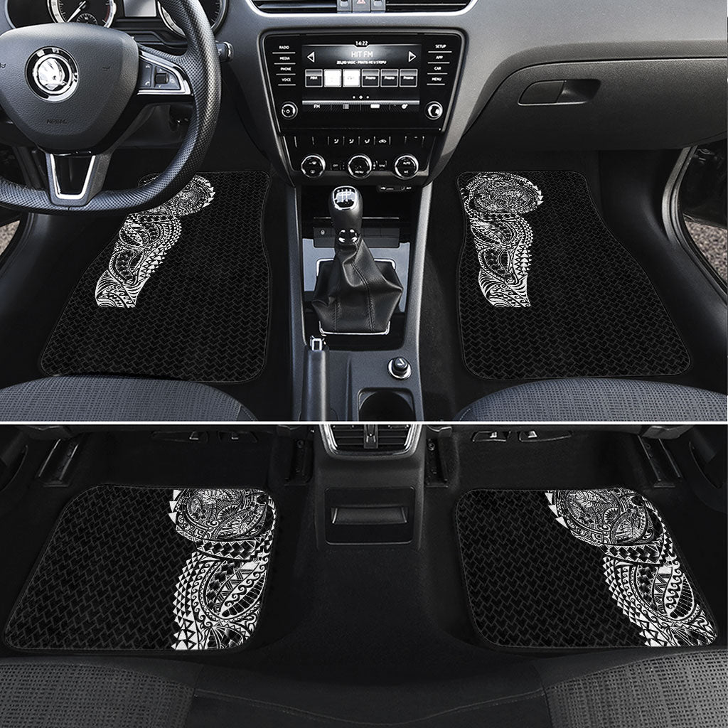 Hawaiian Traditional Tattoos Car Mats Kakau Tribal Tropical Plant Motif Black Color LT03 Set 4pcs Black - Polynesian Pride