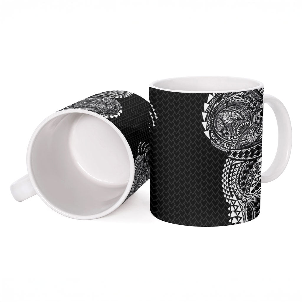 Hawaiian Traditional Tattoos Ceramic Mug Kakau Tribal Tropical Plant Motif Black Color LT03 - Polynesian Pride