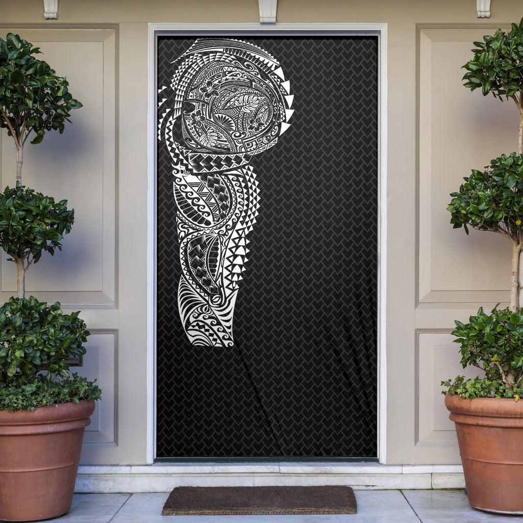 Hawaiian Traditional Tattoos Door Cover Kakau Tribal Tropical Plant Motif Black Color LT03 Black - Polynesian Pride