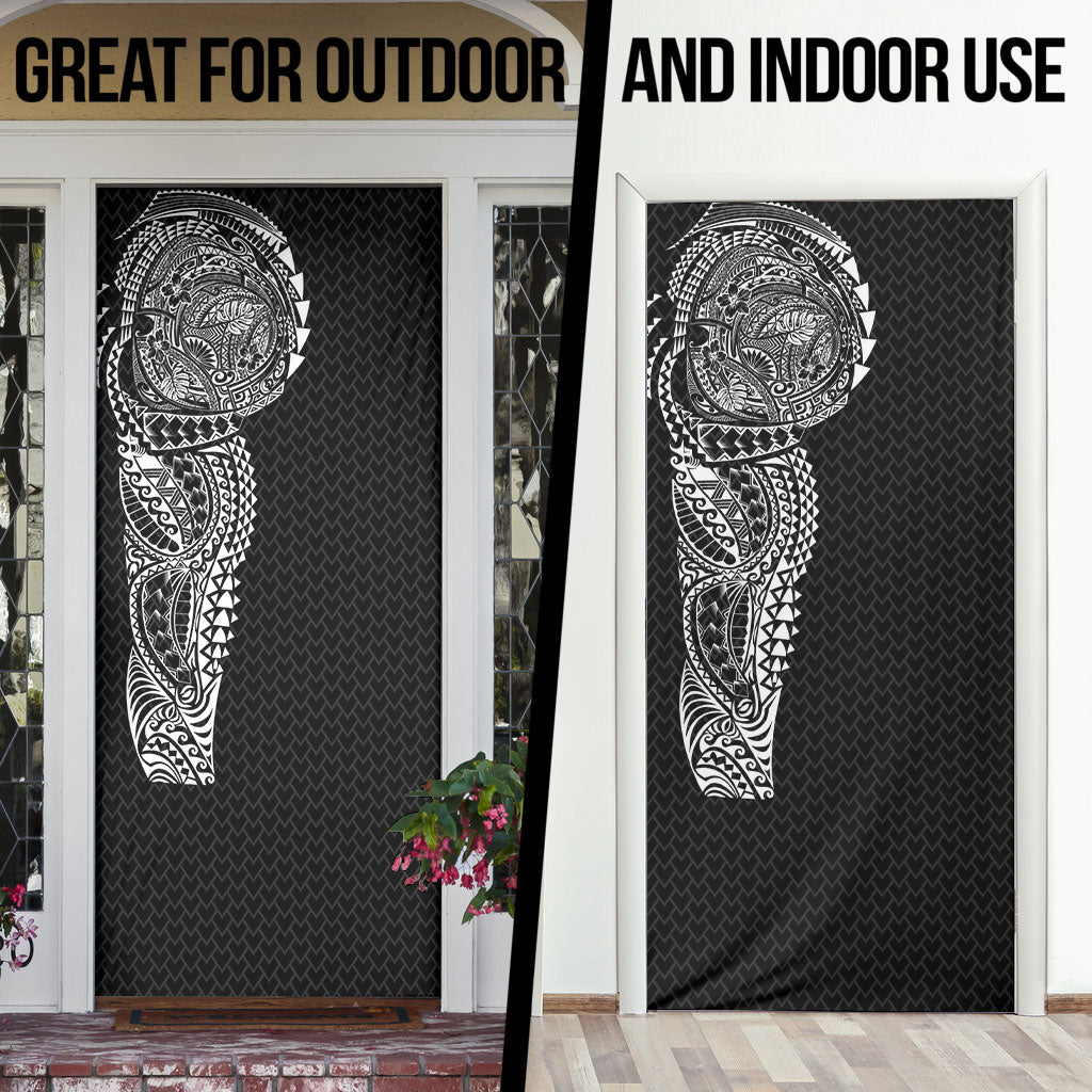 Hawaiian Traditional Tattoos Door Cover Kakau Tribal Tropical Plant Motif Black Color LT03 - Polynesian Pride