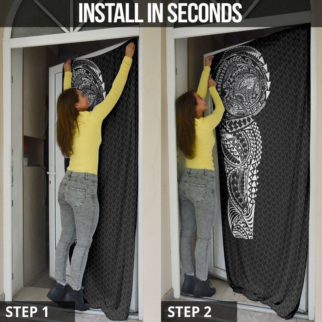 Hawaiian Traditional Tattoos Door Cover Kakau Tribal Tropical Plant Motif Black Color LT03 - Polynesian Pride