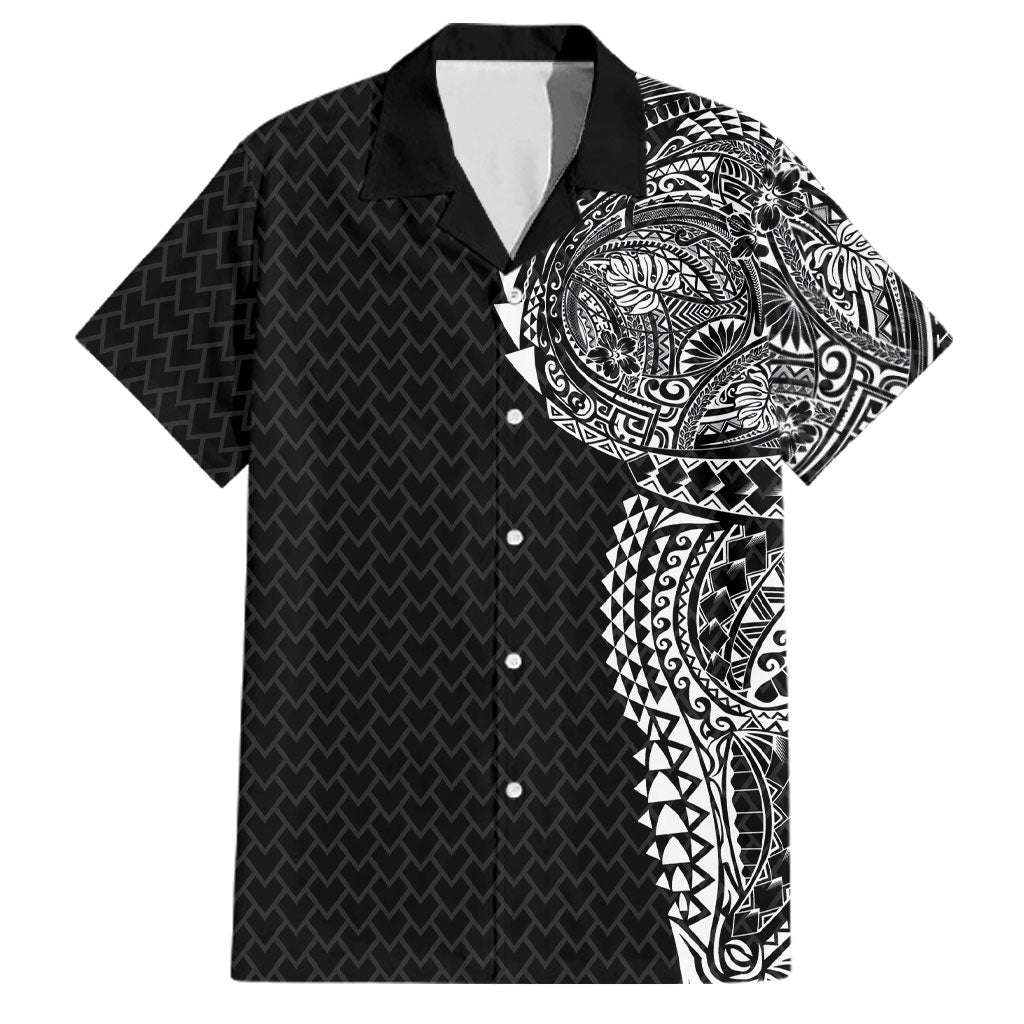 Hawaiian Traditional Tattoos Family Matching Mermaid Dress and Hawaiian Shirt Kakau Tribal Tropical Plant Motif Black Color LT03 Dad's Shirt - Short Sleeve Black - Polynesian Pride