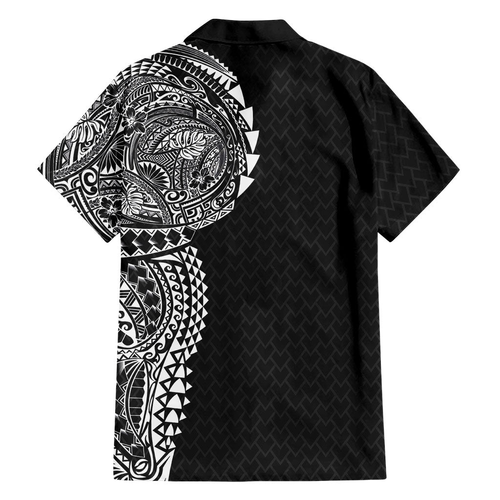 Hawaiian Traditional Tattoos Family Matching Mermaid Dress and Hawaiian Shirt Kakau Tribal Tropical Plant Motif Black Color LT03 - Polynesian Pride