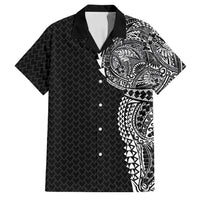 Hawaiian Traditional Tattoos Family Matching Off Shoulder Maxi Dress and Hawaiian Shirt Kakau Tribal Tropical Plant Motif Black Color LT03 Dad's Shirt - Short Sleeve Black - Polynesian Pride