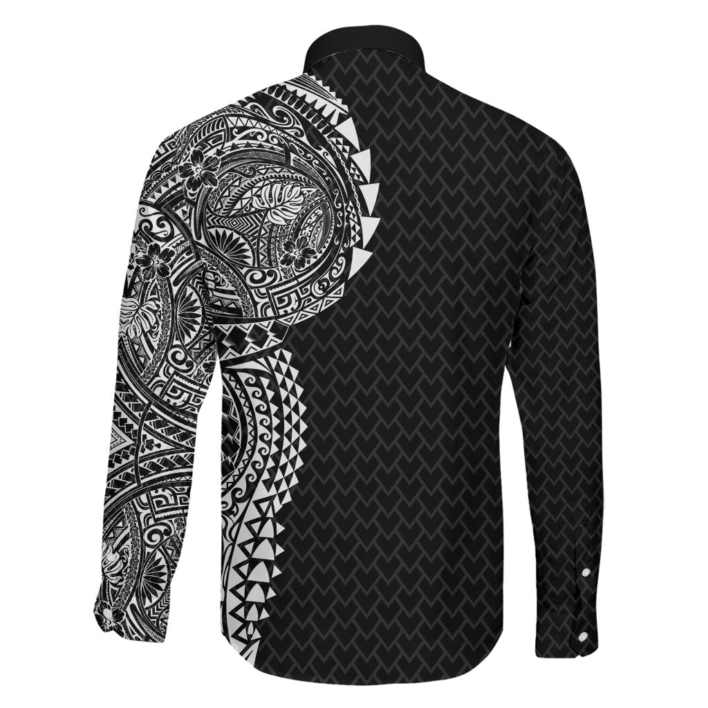 Hawaiian Traditional Tattoos Family Matching Off Shoulder Maxi Dress and Hawaiian Shirt Kakau Tribal Tropical Plant Motif Black Color LT03 - Polynesian Pride
