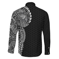 Hawaiian Traditional Tattoos Family Matching Off Shoulder Maxi Dress and Hawaiian Shirt Kakau Tribal Tropical Plant Motif Black Color LT03 - Polynesian Pride