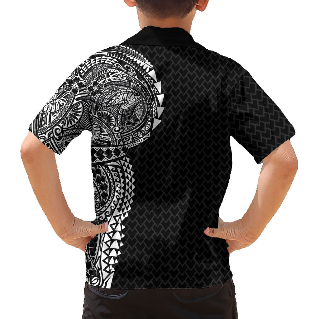 Hawaiian Traditional Tattoos Family Matching Off Shoulder Short Dress and Hawaiian Shirt Kakau Tribal Tropical Plant Motif Black Color LT03 - Polynesian Pride