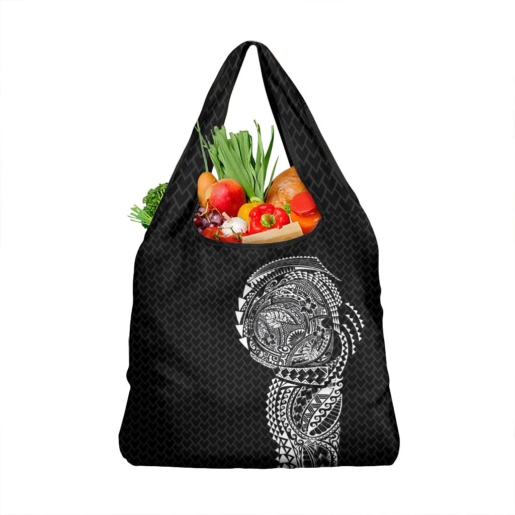 Hawaiian Traditional Tattoos Grocery Bag Kakau Tribal Tropical Plant Motif Black Color LT03 1-pack One Size Black - Polynesian Pride