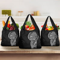 Hawaiian Traditional Tattoos Grocery Bag Kakau Tribal Tropical Plant Motif Black Color LT03 3-pack One Size Black - Polynesian Pride