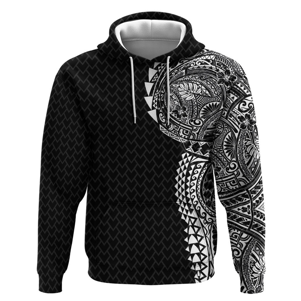 Hawaiian Traditional Tattoos Hoodie Kakau Tribal Tropical Plant Motif Black Color LT03 Pullover Hoodie Black - Polynesian Pride
