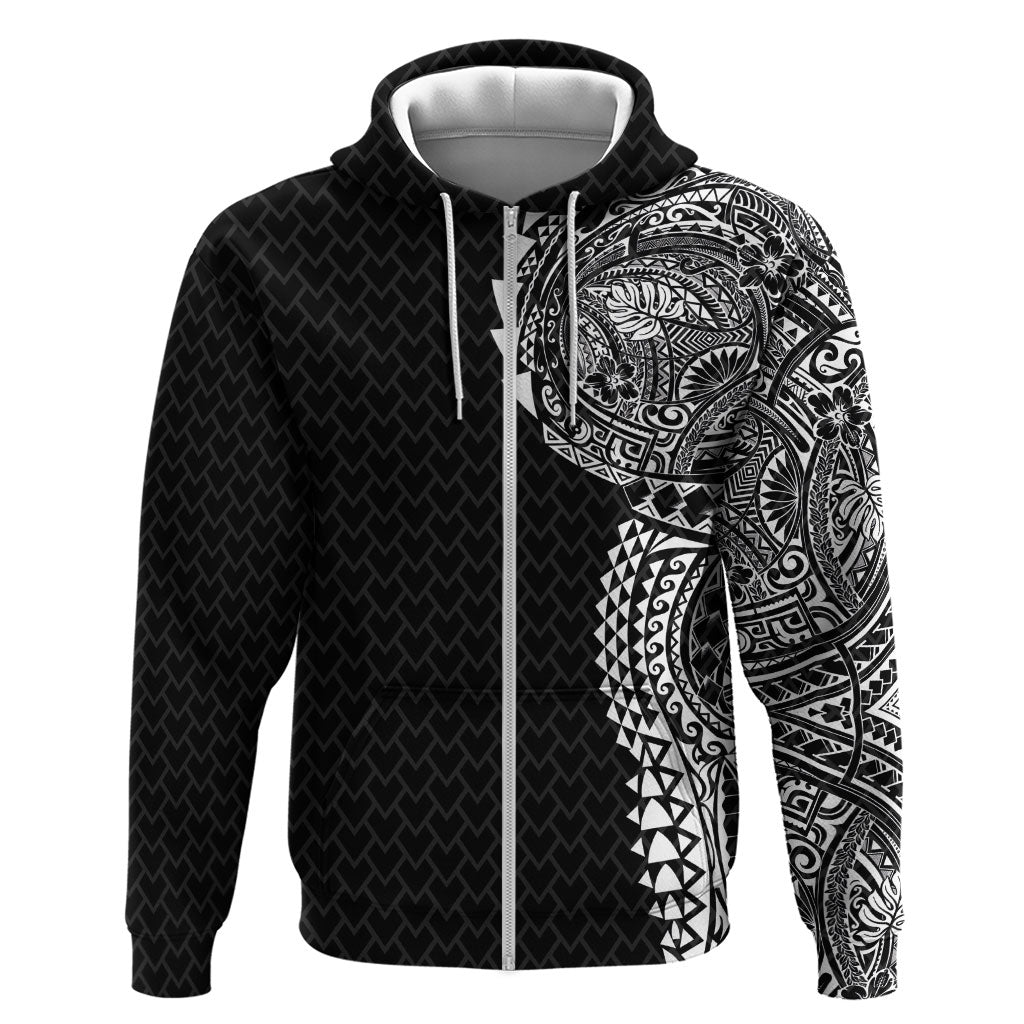 Hawaiian Traditional Tattoos Hoodie Kakau Tribal Tropical Plant Motif Black Color LT03 Zip Hoodie Black - Polynesian Pride